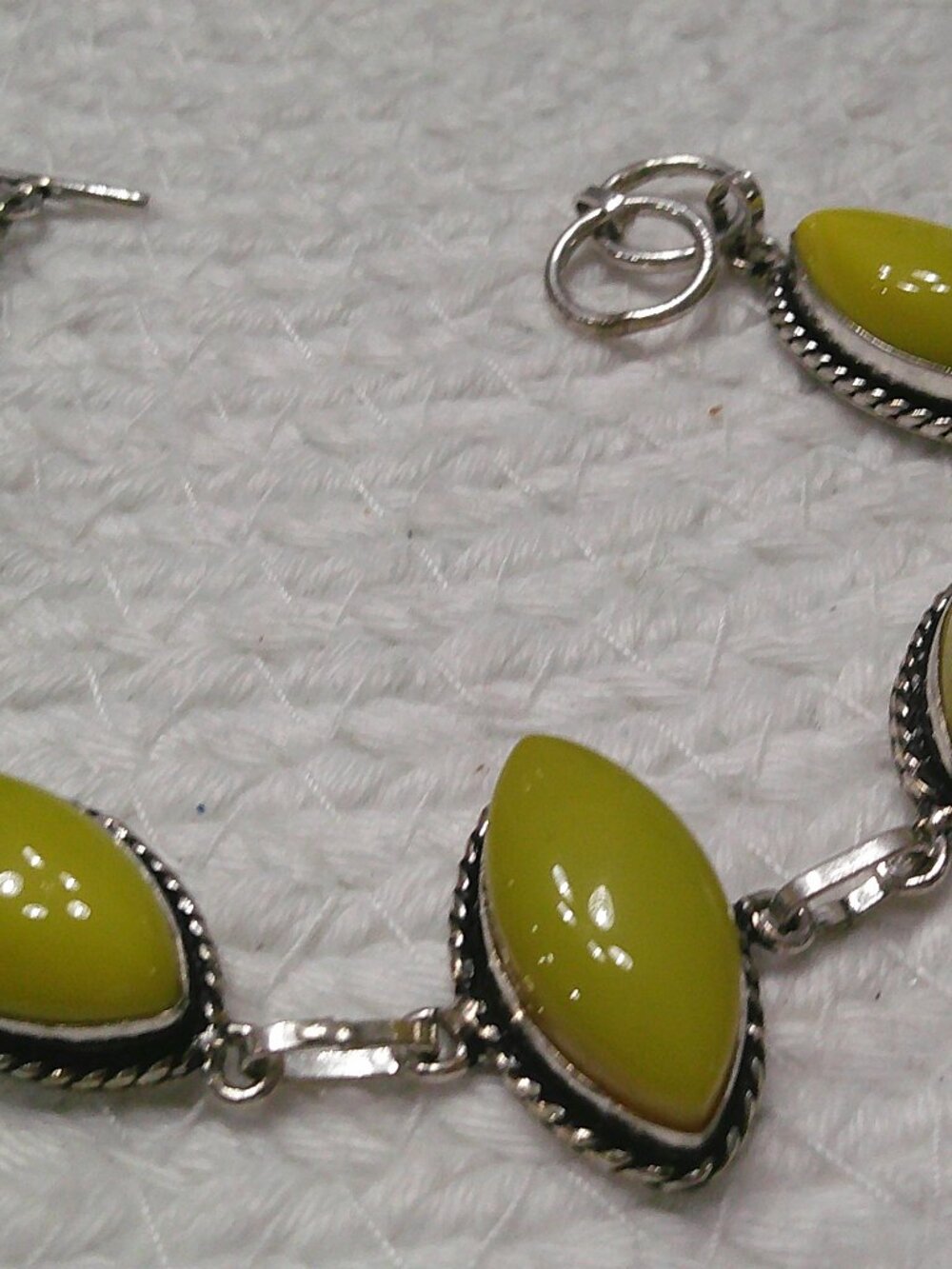 Beautiful YELLOW JADE Handmade Sterling 925 Bracelet Size 7 1/2" #987E